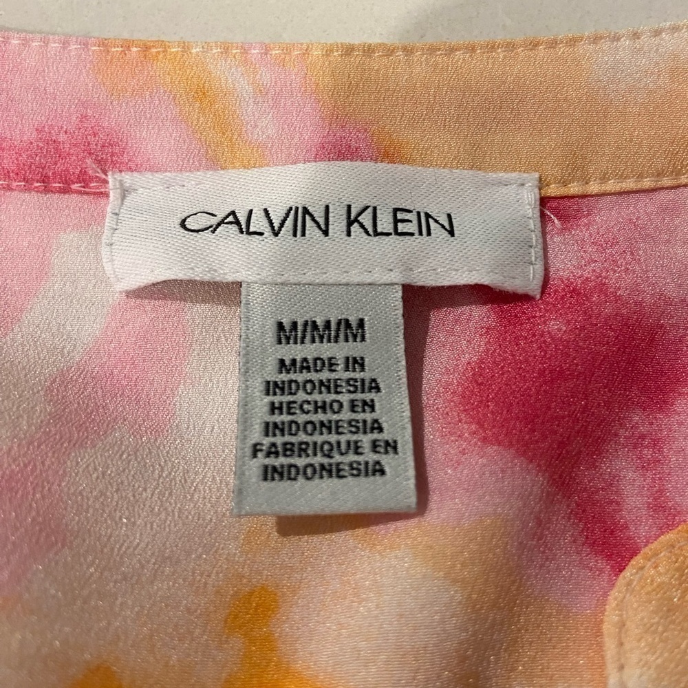 Calvin Klein Tie Dyed Button Down Blouse Size Medium Pink and Orange - Picture 9 of 12